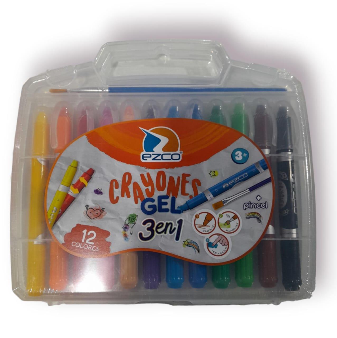 Crayones gel en valija X12 unidades + pincel - Ezco